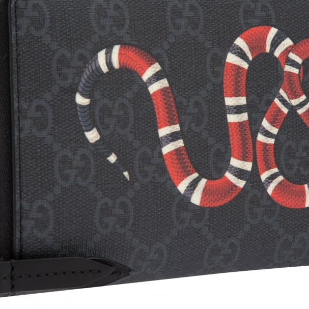 Kingsnake Print GG Supreme Wallet in Black - Gucci