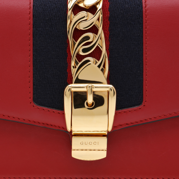 gucci Gucci Sylvie Small Red Leather Shoulder Bag - Tradesy