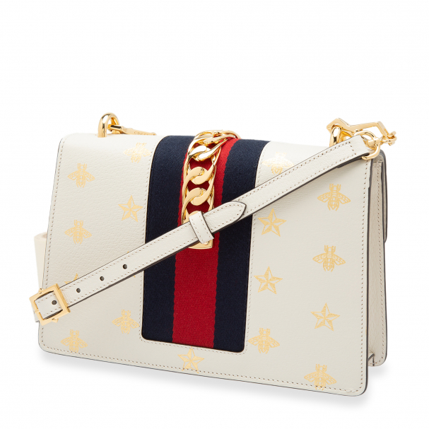 Gucci White Small Bee Star Sylvie Crossbody