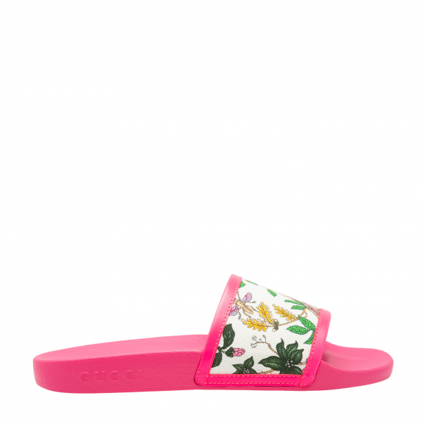 Gucci pink floral 2025 slides
