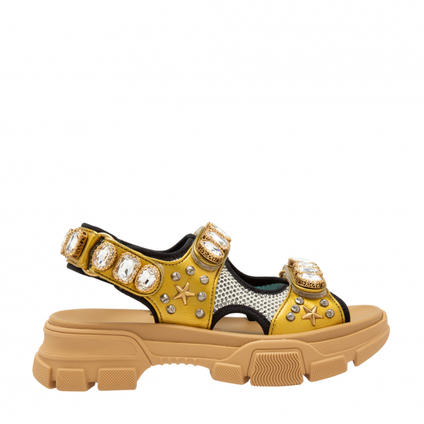 Gucci Crystal embellished sandals for Women Gold in UAE Level Shoes