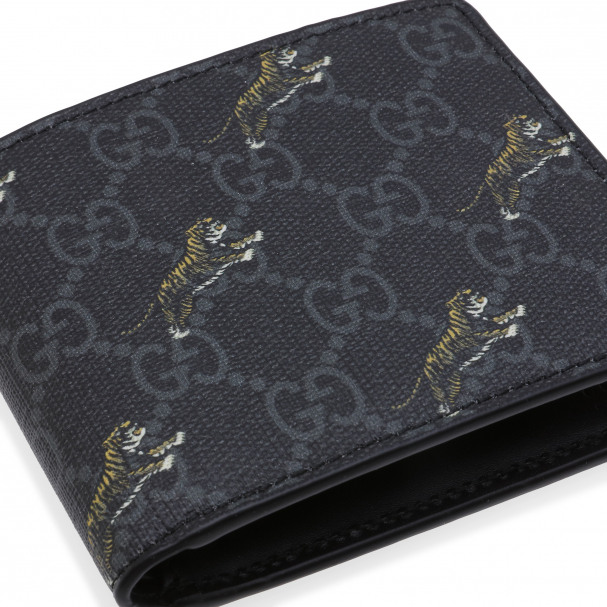 Gucci Black Men's Gg Wallet With Tiger Print