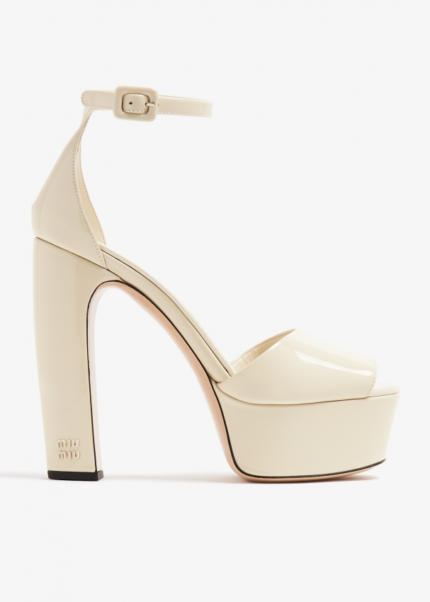 Miu Miu Patent leather platform sandals for Women - Beige in UAE ...