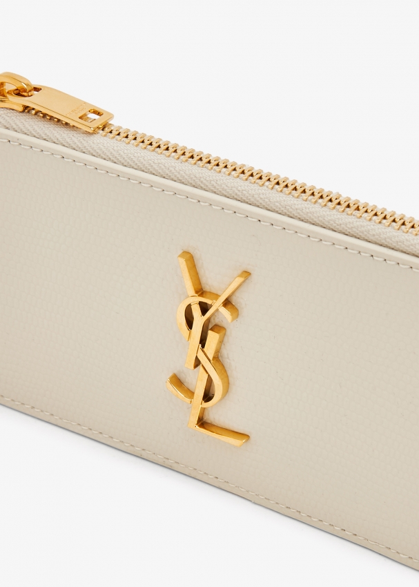 Saint Laurent Cassandre YSL Fragments Lizard-Embossed Leather Zip Card  Holder