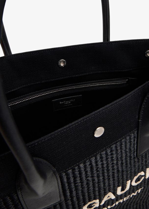 Saint Laurent - Black Raffia & Leather Rive Gauche Small Tote Bag