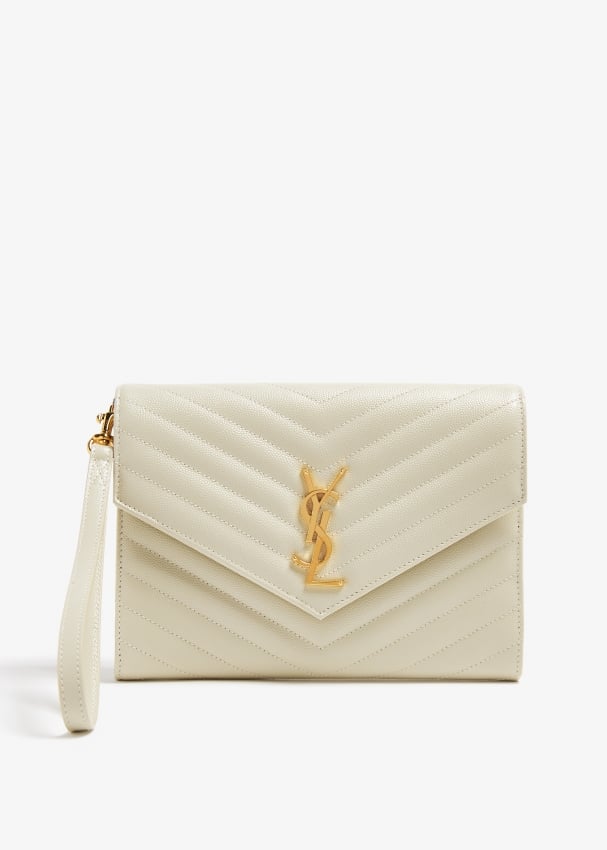 Saint Laurent Monogram envelope clutch for Women Beige in UAE Level Shoes