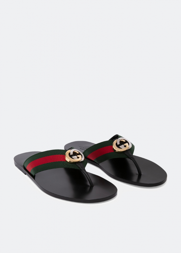 Gucci Web and leather thong sandals for Men - Black in UAE | Level Shoes
