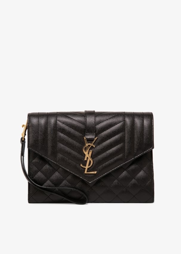 Saint Laurent Monogram envelope clutch for Women - Black in UAE | Level ...