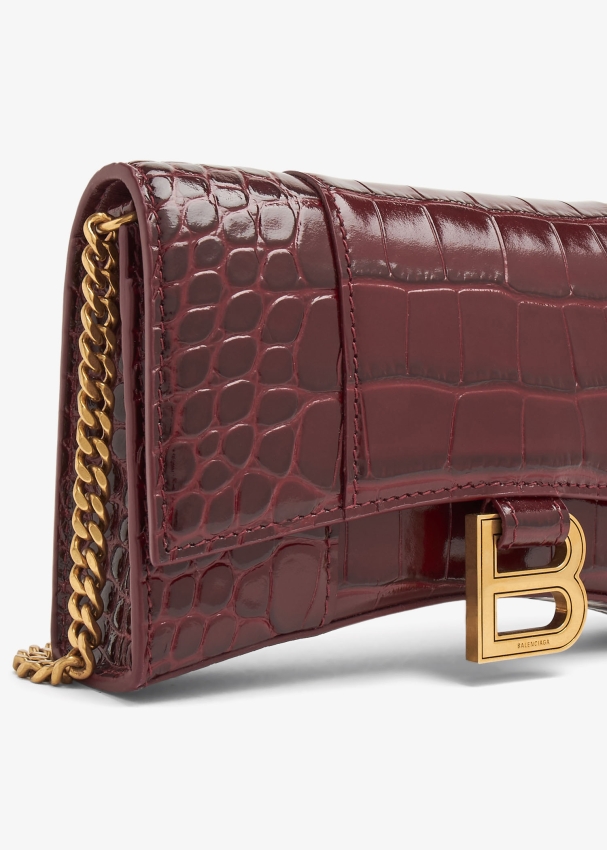 BALENCIAGA Shiny Calfskin Crocodile Embossed Hourglass Chain Bag