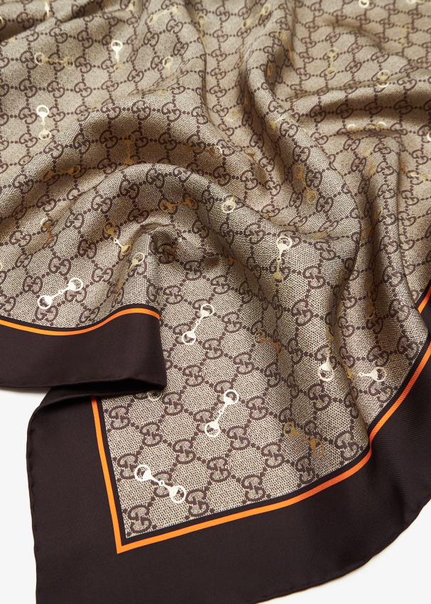 Gucci GG print with Horsebit silk carre scarf for Women Printed in UAE Level Shoes