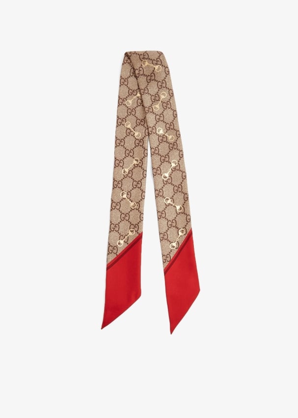 Gucci GG print with Horsebit silk neck bow for Women Beige in