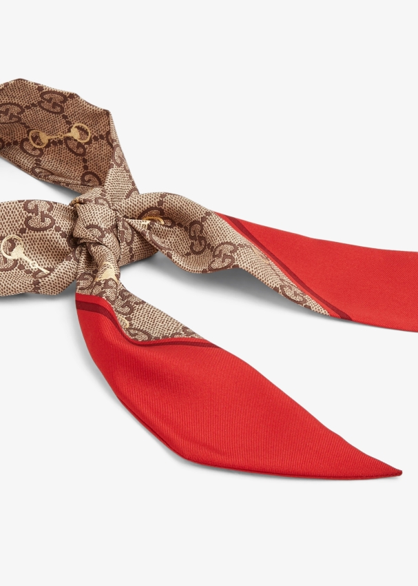 Gucci GG print with Horsebit silk neck bow for Women Beige in