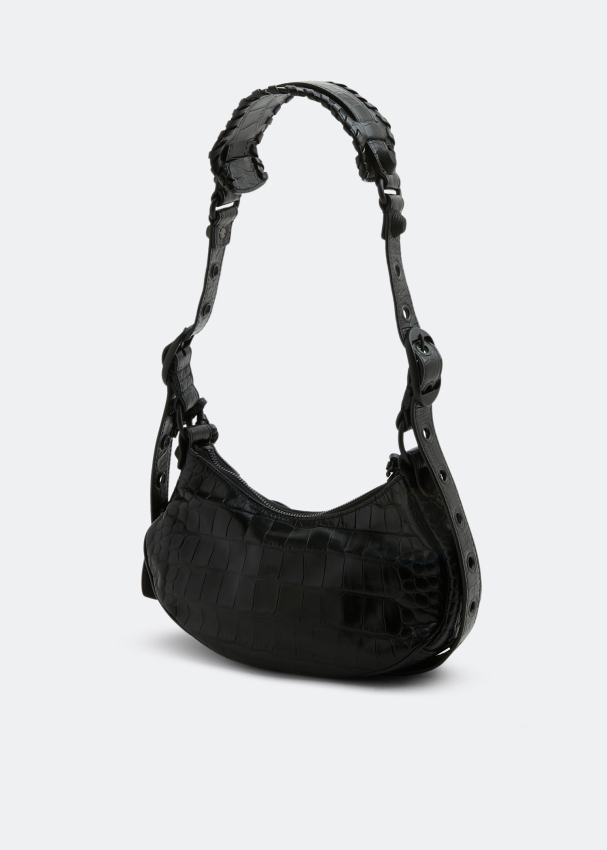 Women's Le Cagole Xs Shoulder Bag Crocodile Embossed in Black