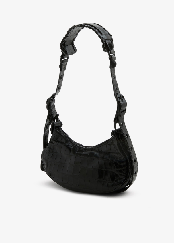 Women's Le Cagole Xs Shoulder Bag Crocodile Embossed in Black