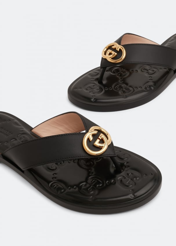 Gucci Interlocking G thong sandals for Women Black in Bahrain Level Shoes