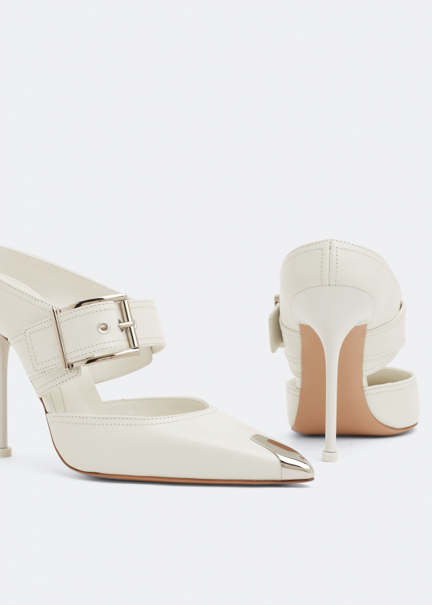 McQueen Punk buckle mules for Women White in UAE Level Shoes