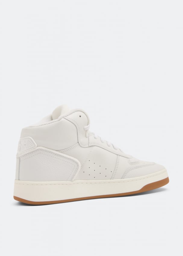 Saint Laurent Men's Sl 80 Mid-top Sneakers In Smooth And Grained Leather In  White