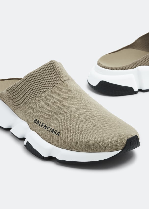 Balenciaga Beige Knit Fabric Speed Trainer Slip On Sneakers Size