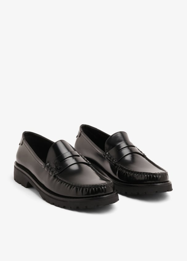 Black leather sales penny loafers