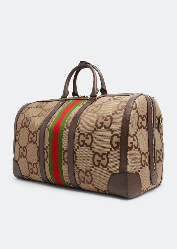 Jumbo GG large duffle bag in camel and ebony GG canvas