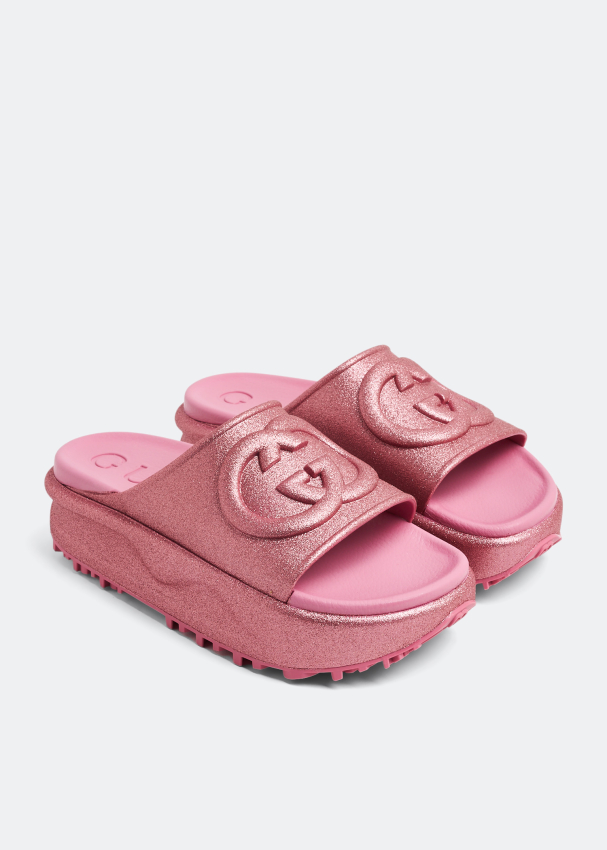 Gucci logo rubber slide on sale sandal pink