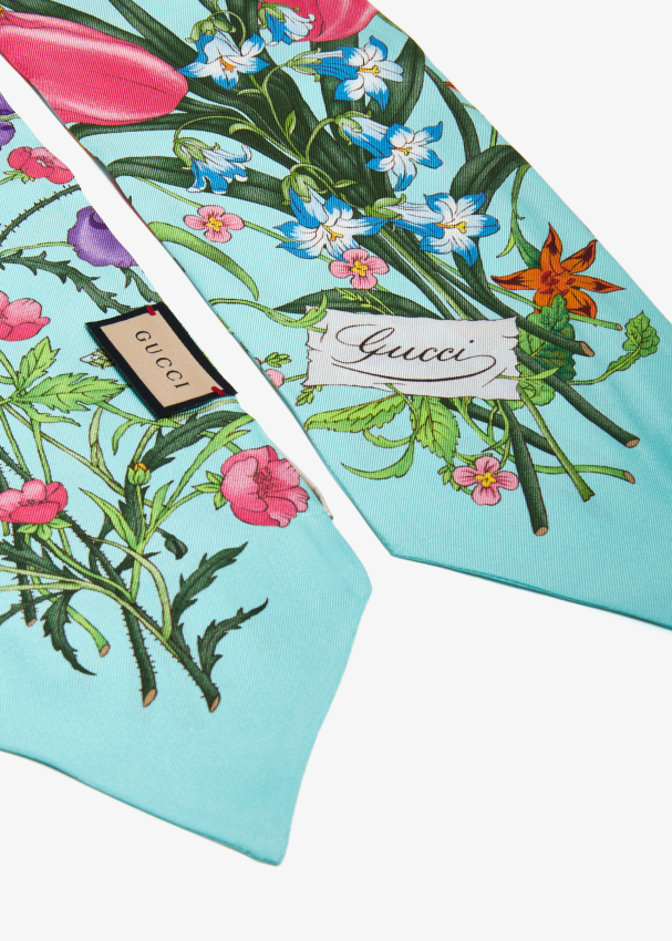 Mini Gg Flowers Silk Twill Neck Bow