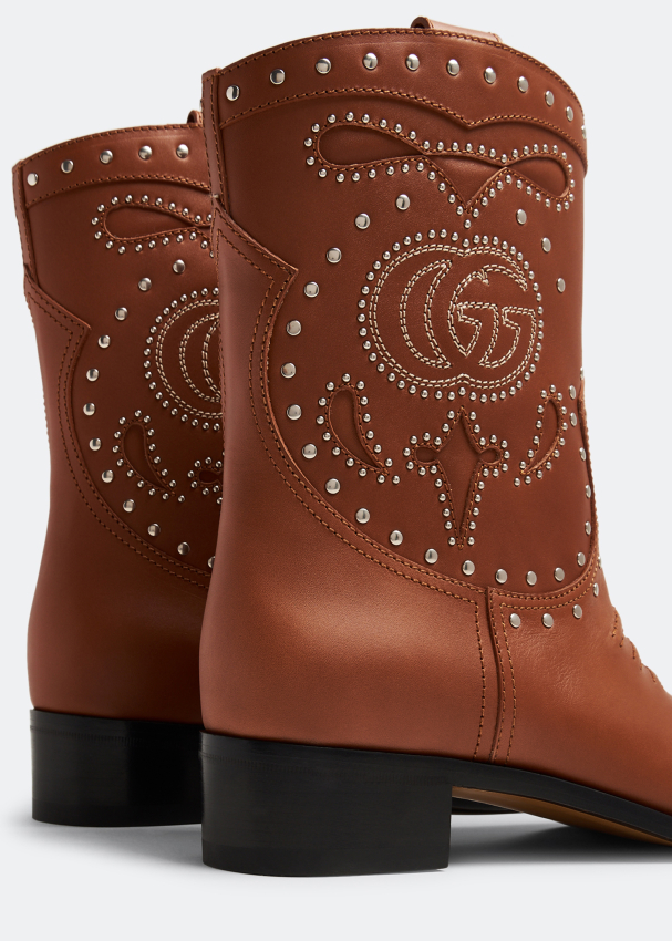 Gucci Double G-embroidery Leather Boots - Brown