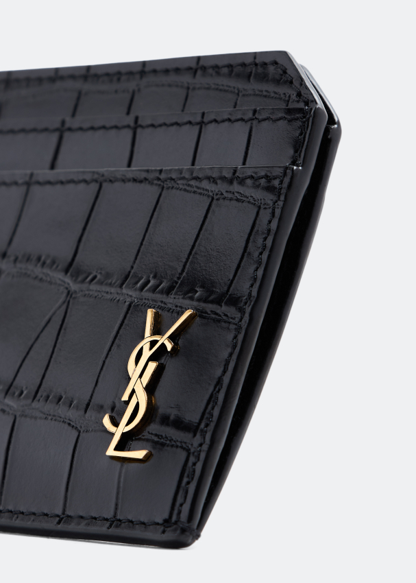 New YSL Saint Laurent Tiny Cassandre EAST/WEST WALLET CROCODILE black  leather