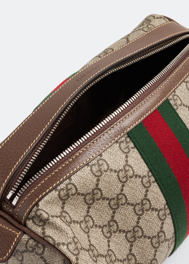 Gucci Beige/Balck GG Supreme Canvas and Leather Web Toiletry Pouch Gucci