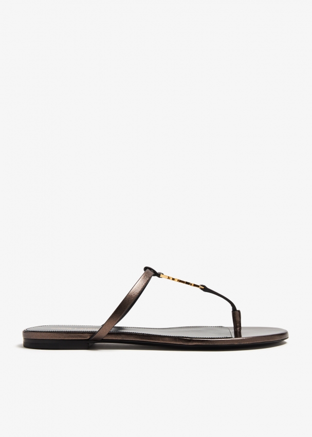 Saint Laurent Cassandra flat slide sandals for Women Brown in