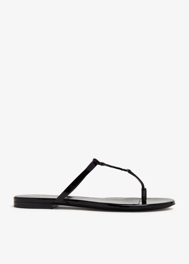 Saint Laurent Cassandra flat slide sandals for Women Black in