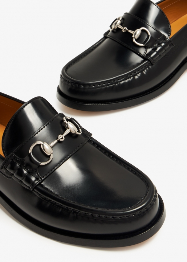 Black leather 2025 horsebit loafers