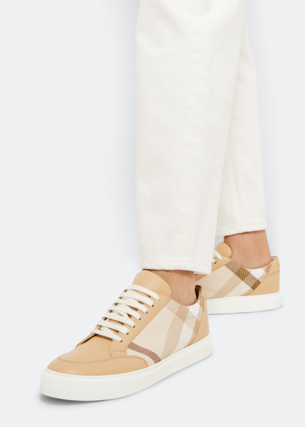 Check detail leather sneakers on sale burberry
