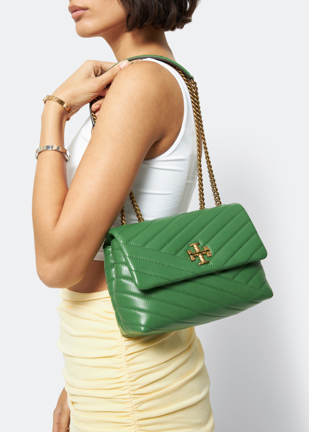 Tory Burch 90452 KIRA CHEVRON SMALL CONVERTIBLE SHOULDER Bag Green