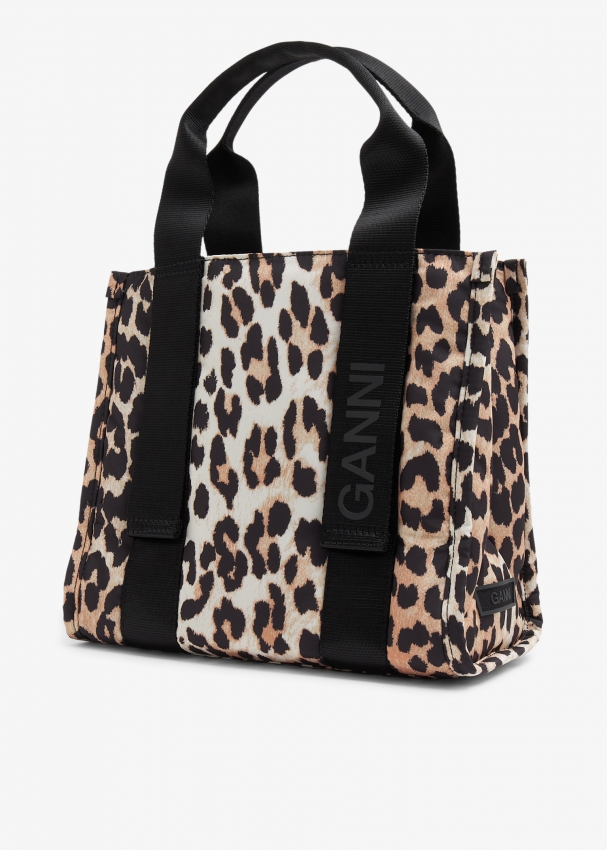 Leopard Print Canvas Tote Bag in Multicoloured - Ganni