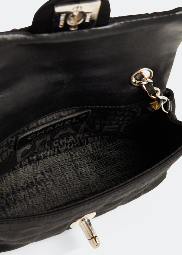 Chanel 2004 Mirror & Lipstick Satin Mini Flap Shoulder Bag Black