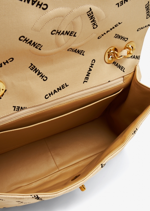 Chanel Pre-Loved Word-Logo Maxi flap bag for Women - Beige in UAE
