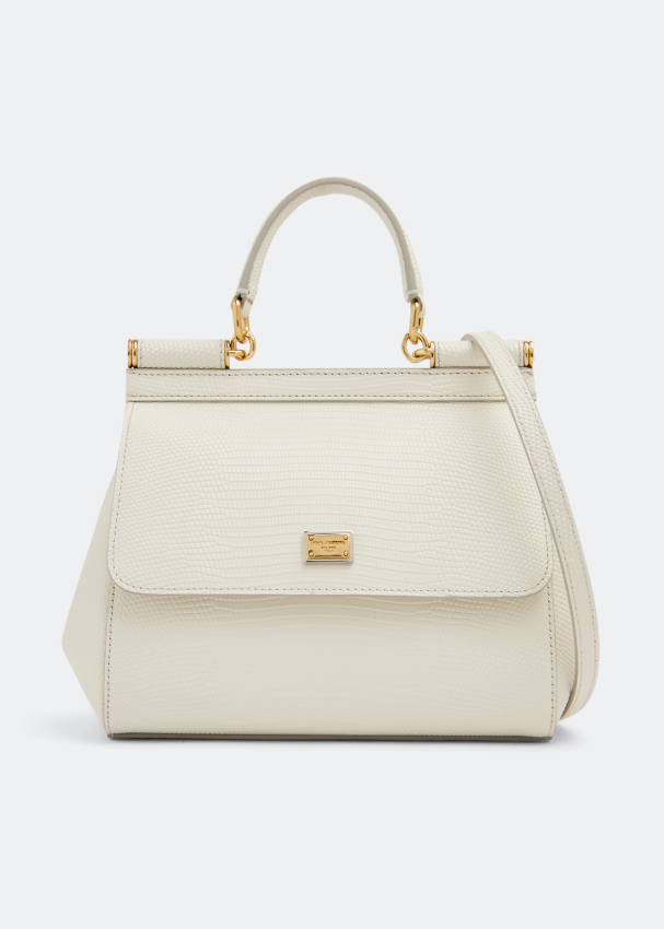 Medium Sicily handbag in dauphine leather in White