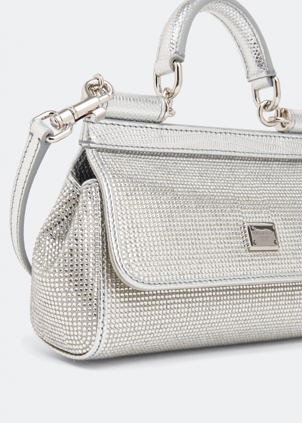X Kim Sicily Small Embellished Shoulder Bag in Silver - Dolce