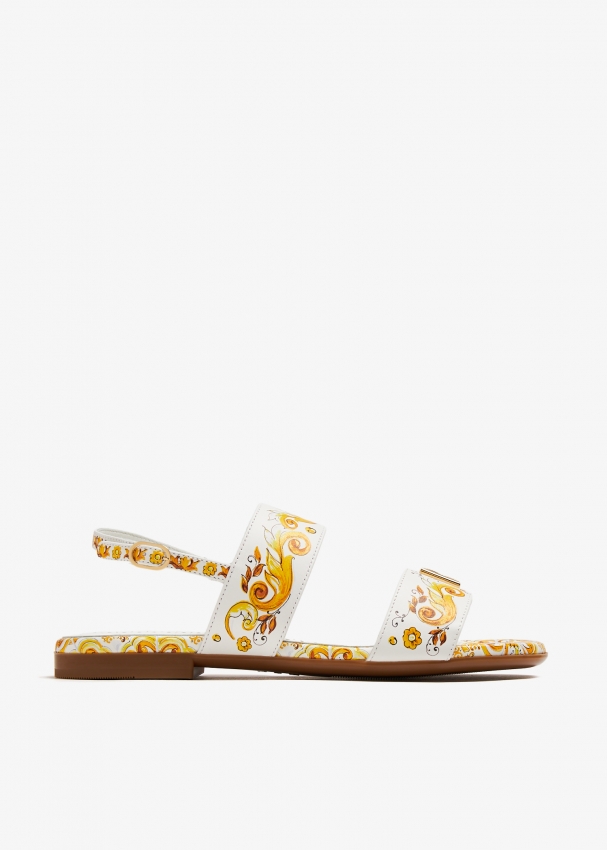 Dolce & Gabbana White Blue Majolica Print Ankle Strap Sandals Shoes main image 0