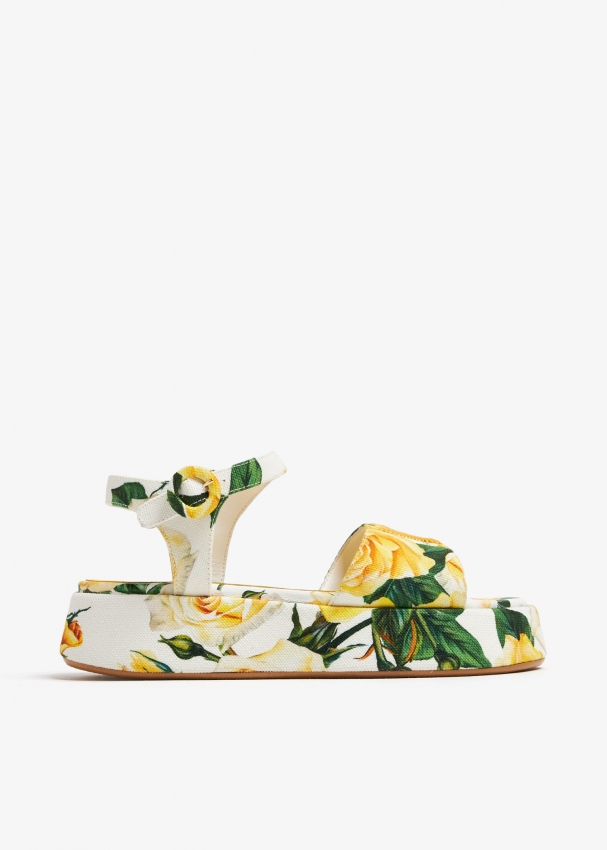 Dolce & Gabbana Yellow Leather Crystal Ayers Sandals