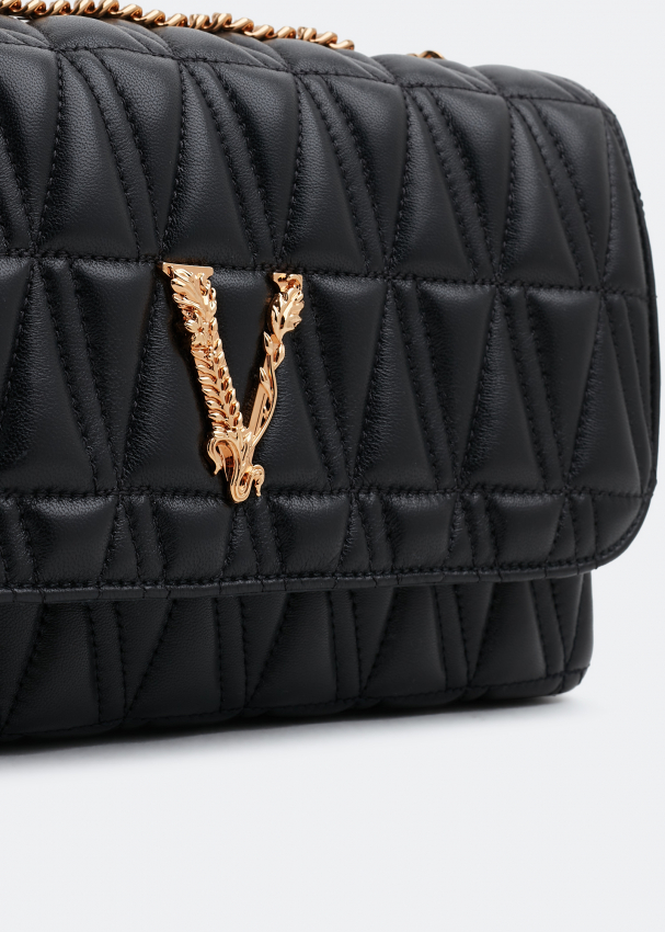 Virtus quilted leather crossbody bag in black - Versace