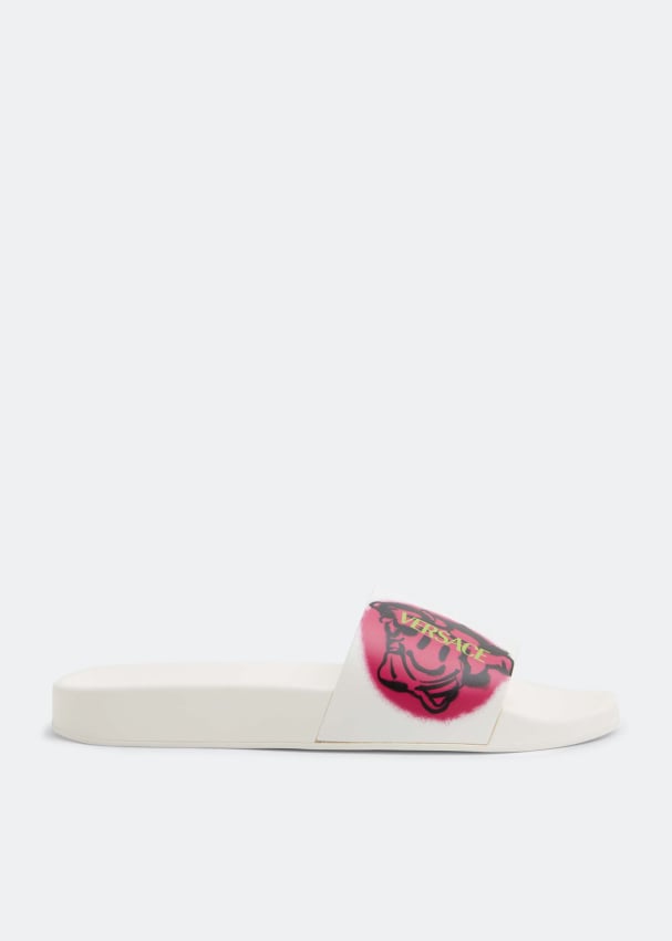 Versace Smiling Medusa slides for Women White in Oman Level Shoes