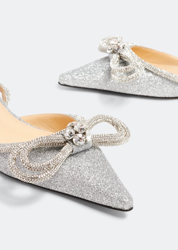 Mach & Mach Double Bow ballet flats for Women - Silver in UAE | Level Shoes