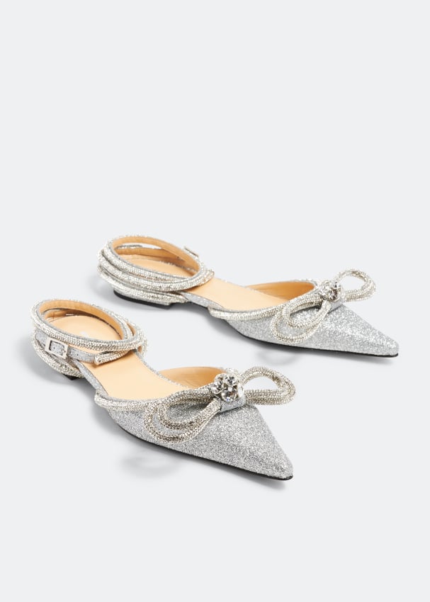 Mach & Mach Double Bow ballet flats for Women - Silver in UAE | Level Shoes