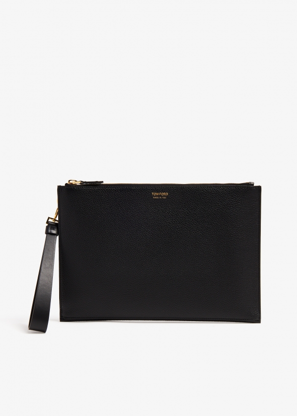 Grained leather flat pouch