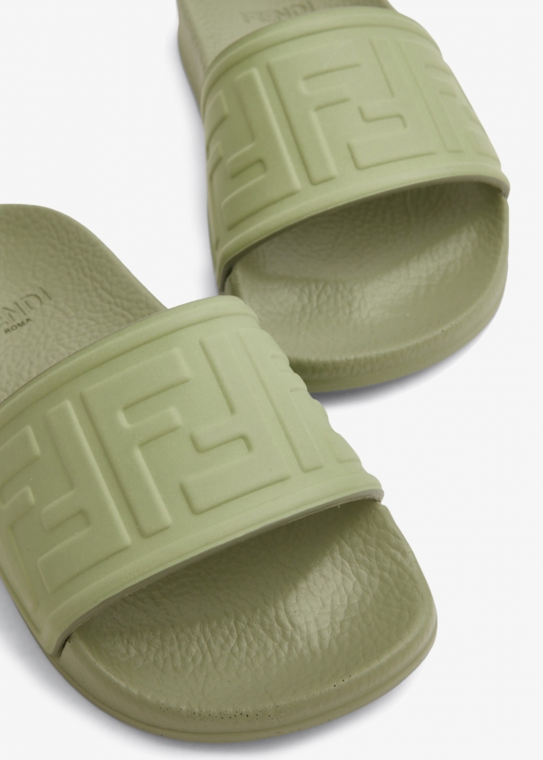 Fendi Logo rubber slides for Unisex Green in KSA Level Shoes