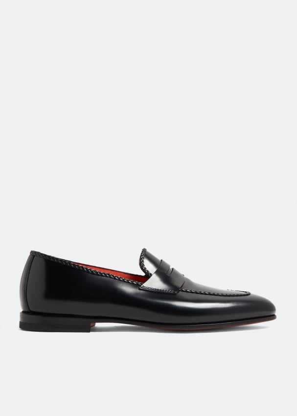 Santoni Penny leather loafers for Men - Black in UAE | Level Shoes