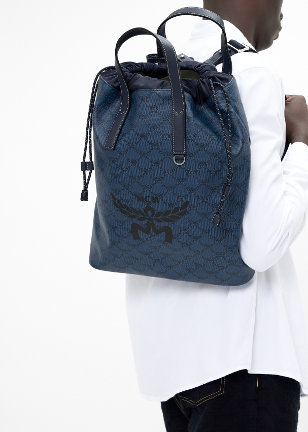 Blue mcm backpack discount