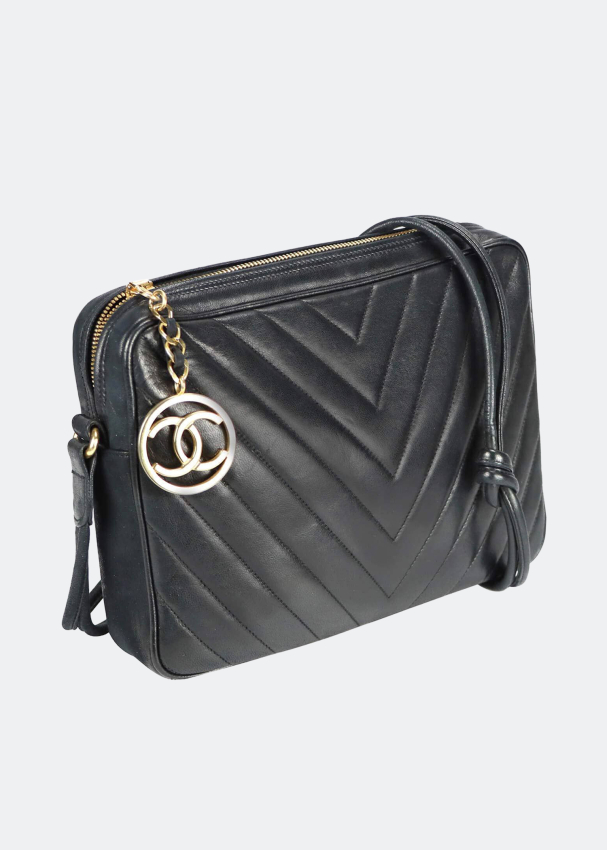 Chanel Black & White Chevron Lambskin Camera Bag